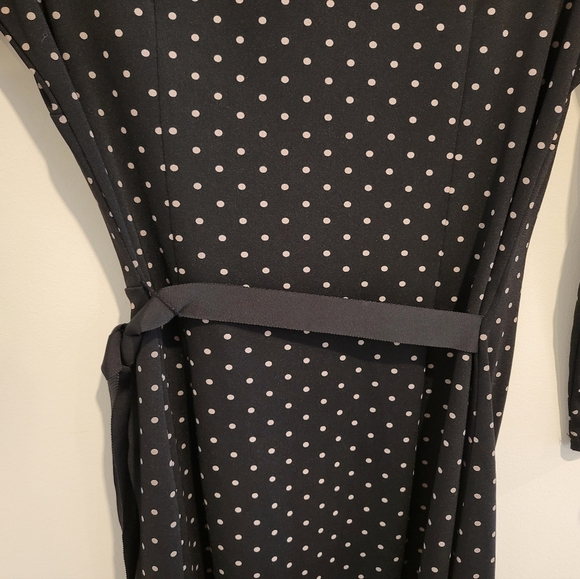 Ann Taylor Loft Black Tan Polka Dot A-Line Fit & Flare Midi Wrap Long Dress 4 - Picture 8 of 8